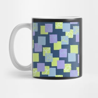 Abstract sticky notes in honeydew melon green, navy blue, lavender sky blue mod squares Mug